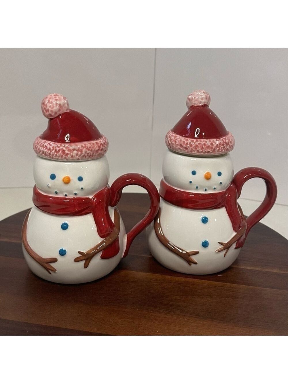 Starbucks 2006 Snowman Mug Set of 2 w/ Hat Lids | Holiday Ceramic | Rare